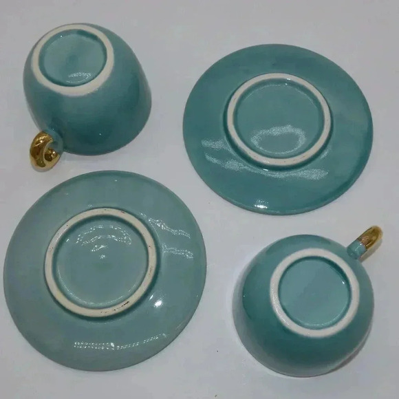 Tea cup and saucer Set of two Turquoise Gold - Picture 4 of 5